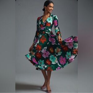 Anthropologie Maeve Multicolor Floral Long Sleeve Dress